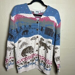 Northern Reflections White Winter Farm Dog Print Cardigan